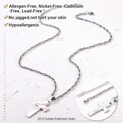 Personalized Baseball Cross Necklace for Men