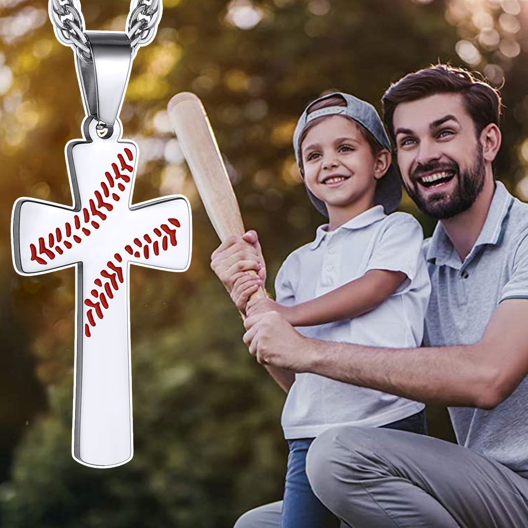 Personalized Baseball Cross Necklace for Men