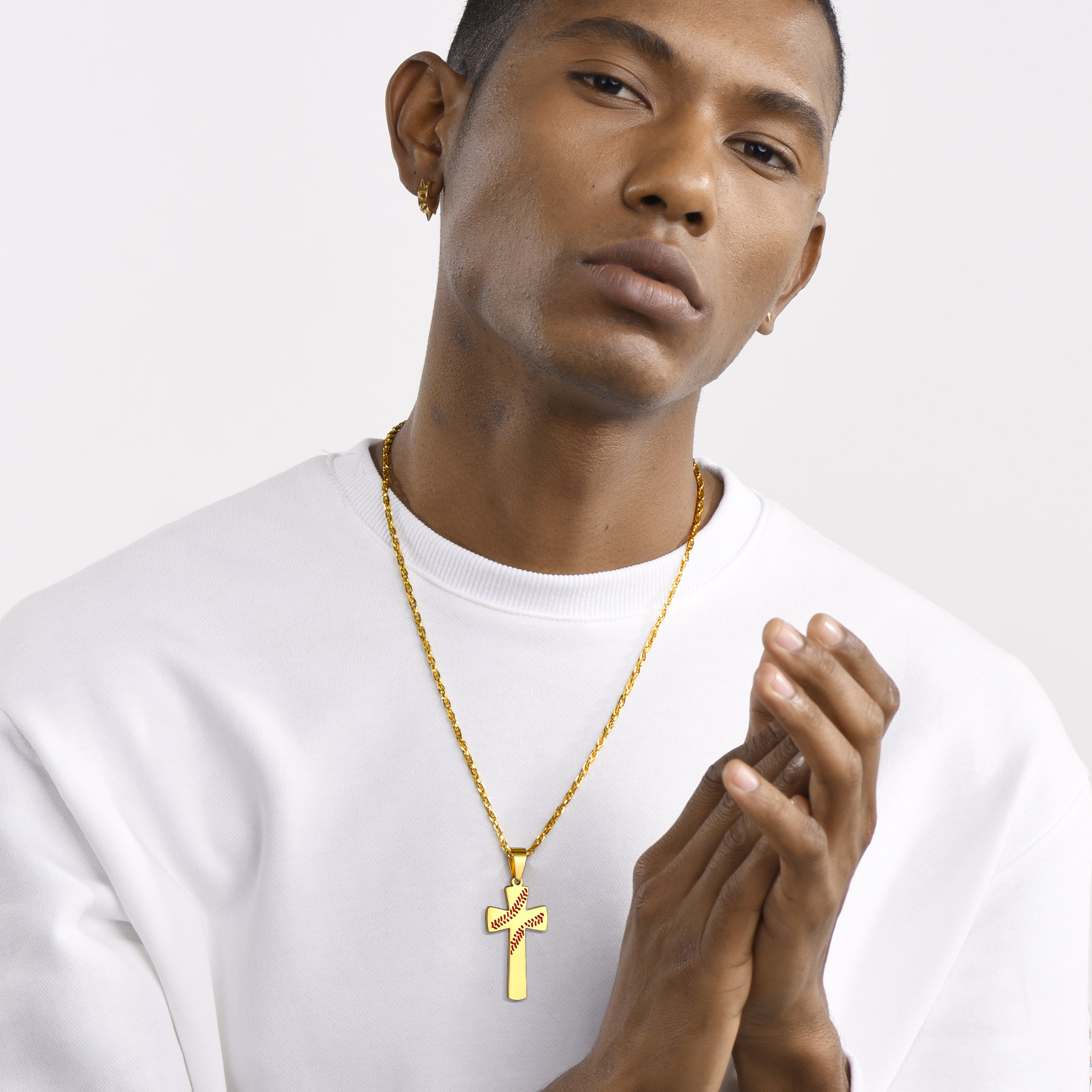 Personalized Engraved Baseball Cross Necklace for Men model