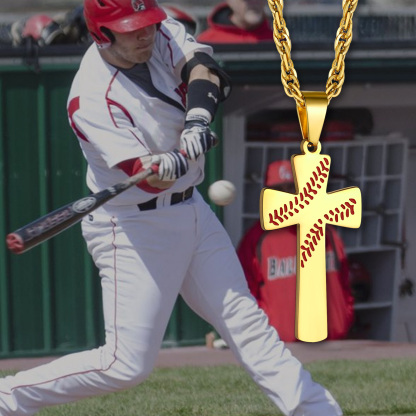 Personalized Engraved Baseball Cross Necklace for Men 