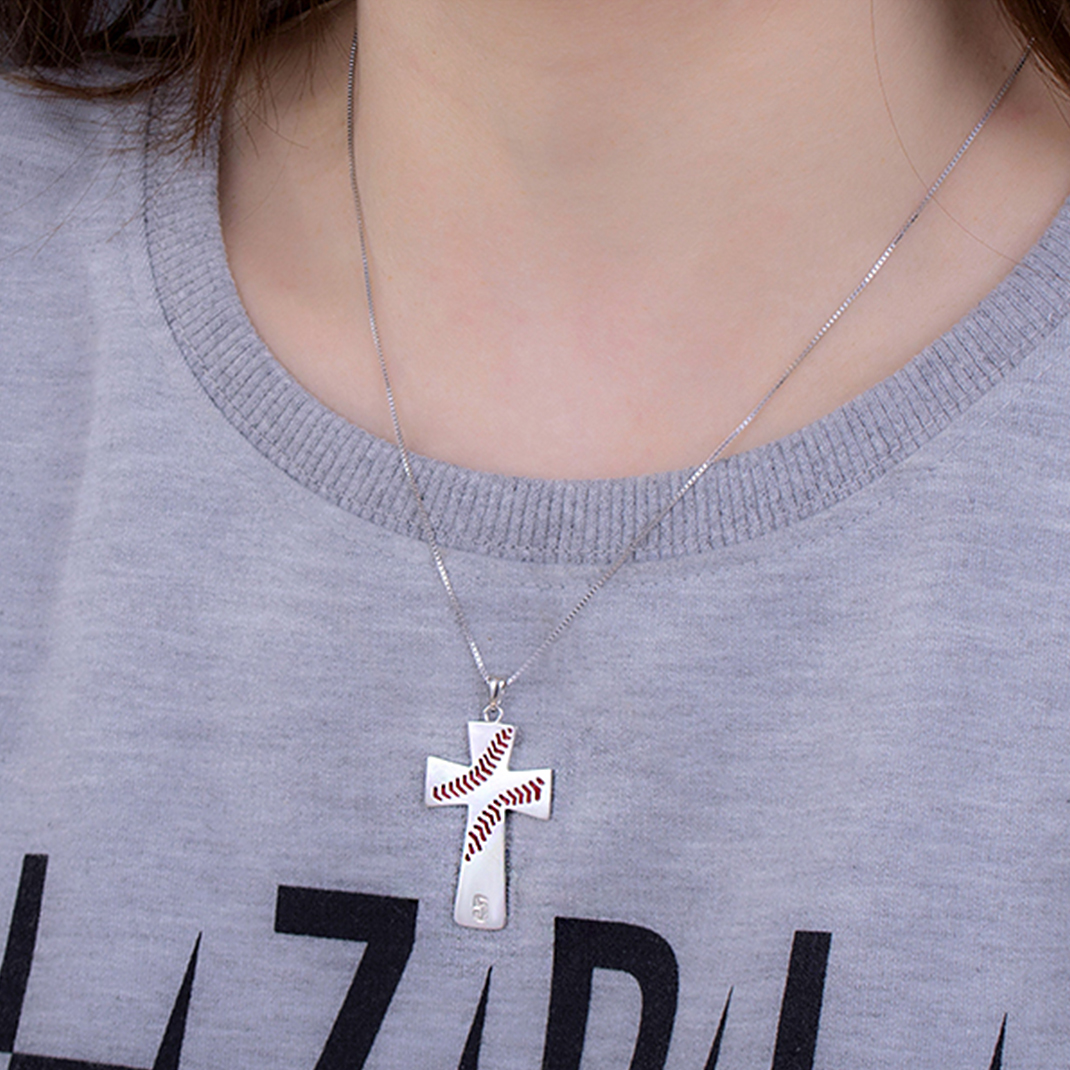 Personalized Engraved Baseball Cross Necklace model