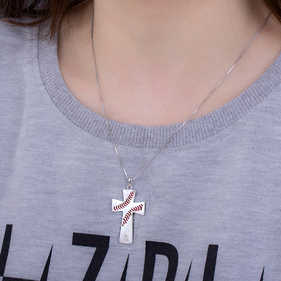 Personalized Engraved Baseball Cross Necklace model