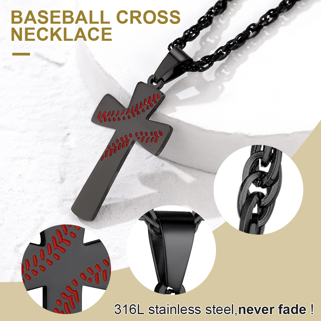 Personalized Engraved Baseball Cross Sports Necklace for Men