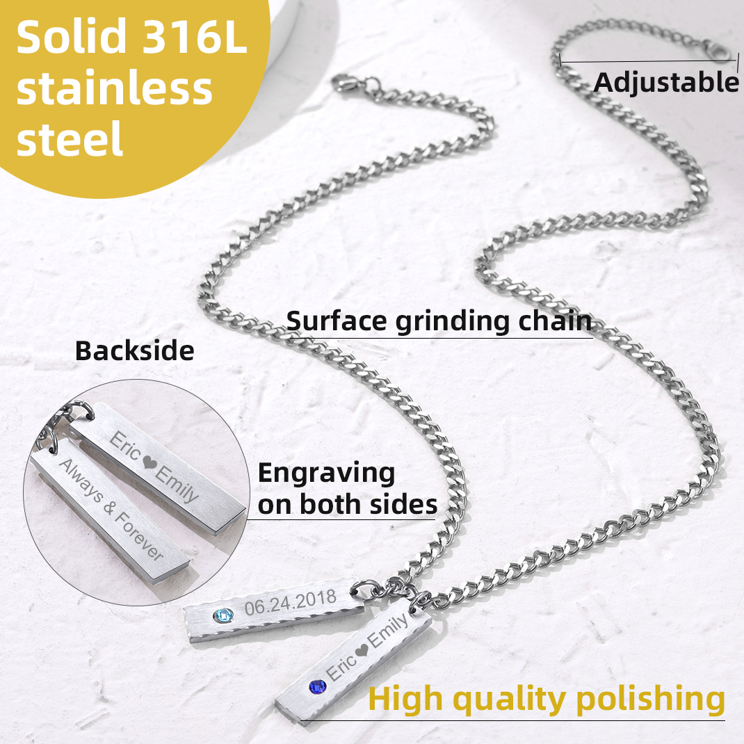 Personalized Birthstone Bar Necklaces with 1-3 Names Engraved for Women high quality