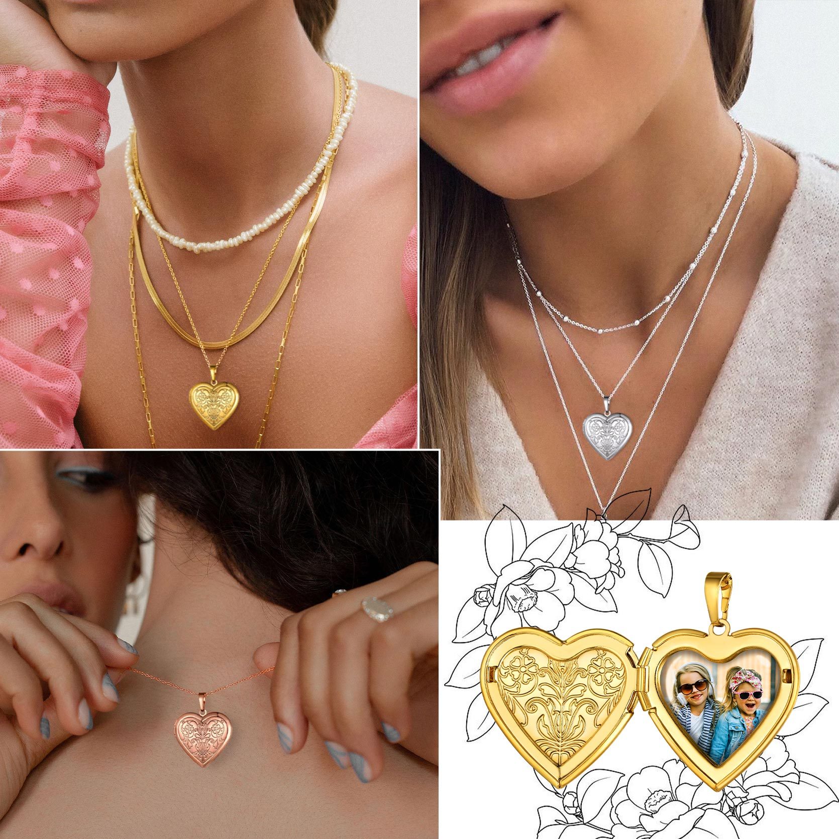 Customizable Heart Locket Necklace with Photo 