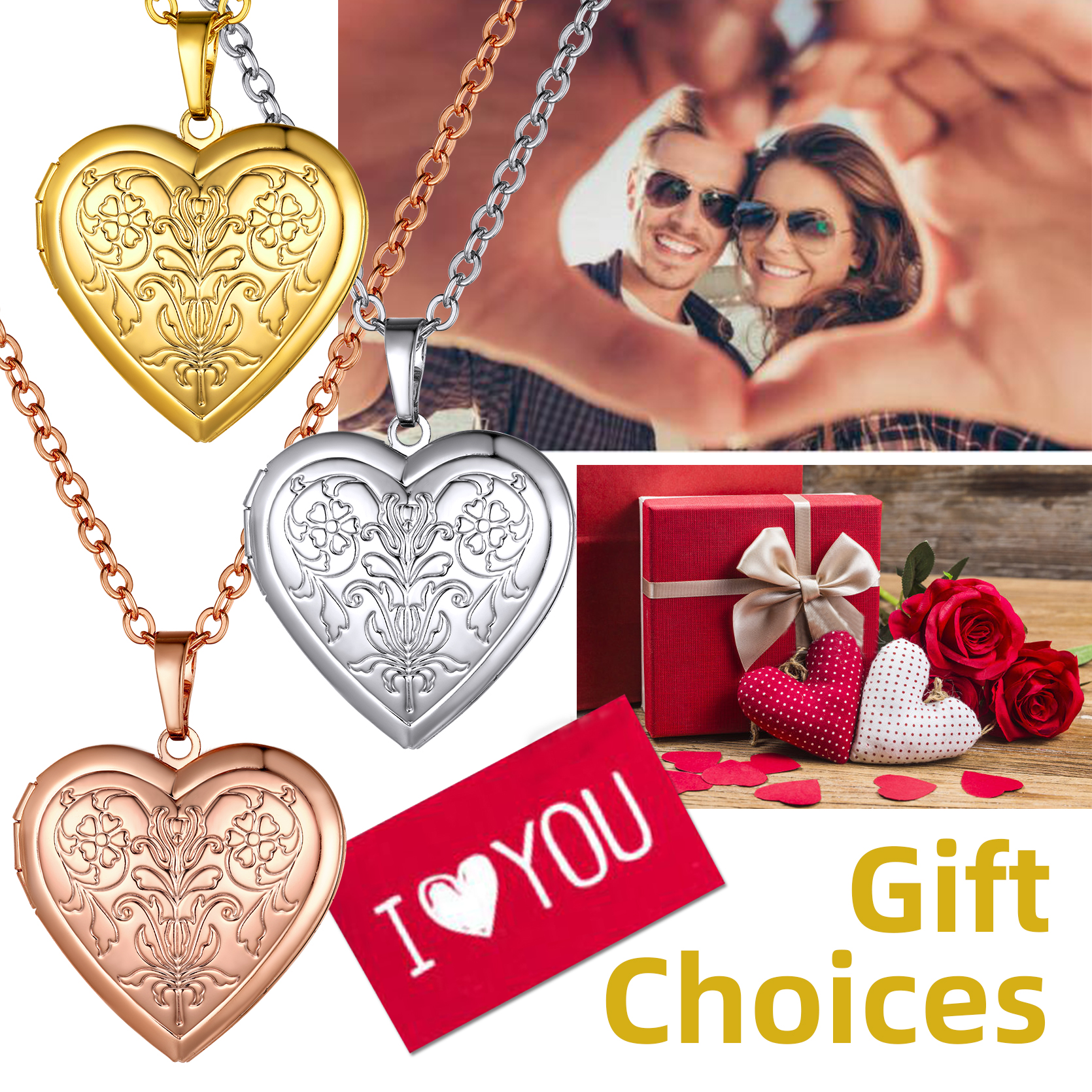 Customizable Heart Locket Necklace with Photo 