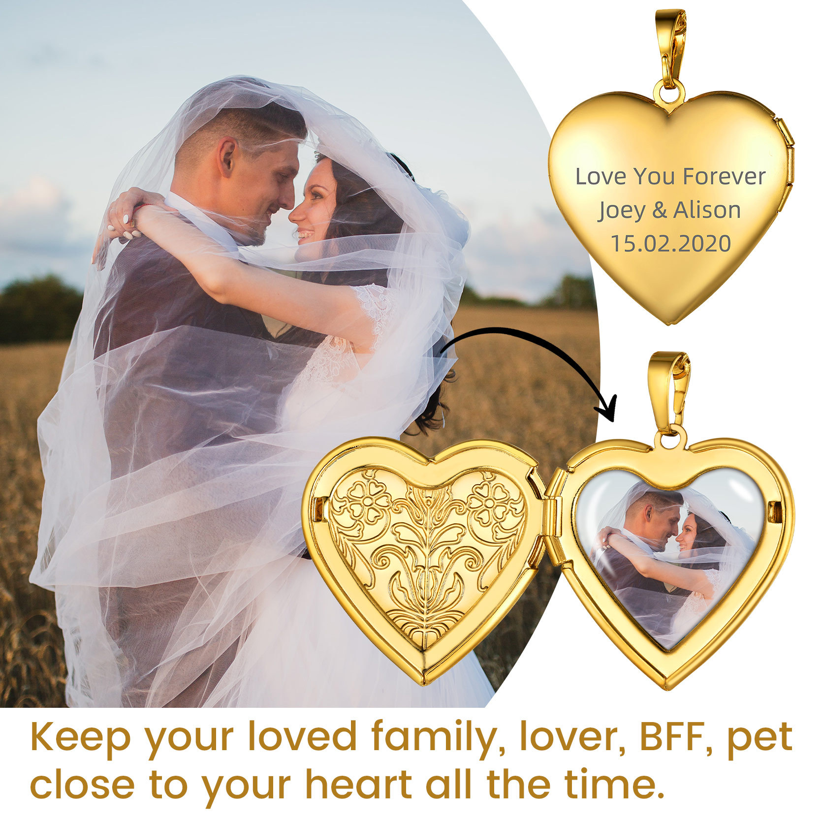 Customizable Heart Locket Necklace with Photo 