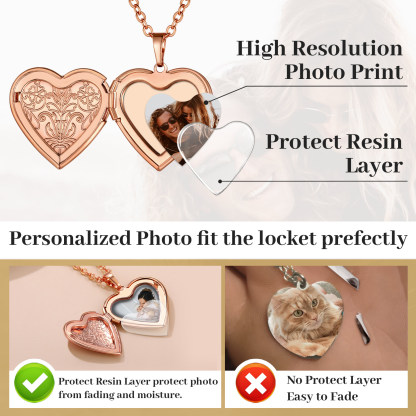 Customizable Heart Locket Necklace with Photo 