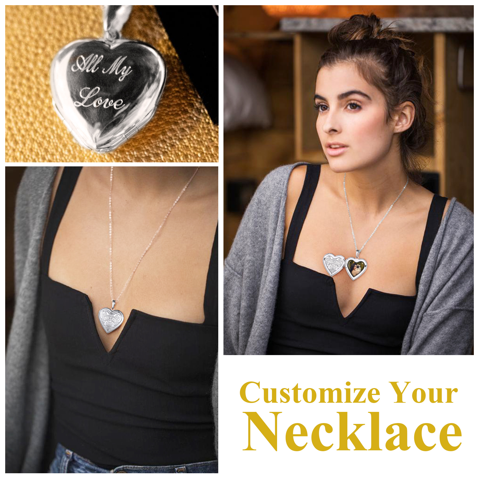 Customizable Heart Locket Necklace with Photo 
