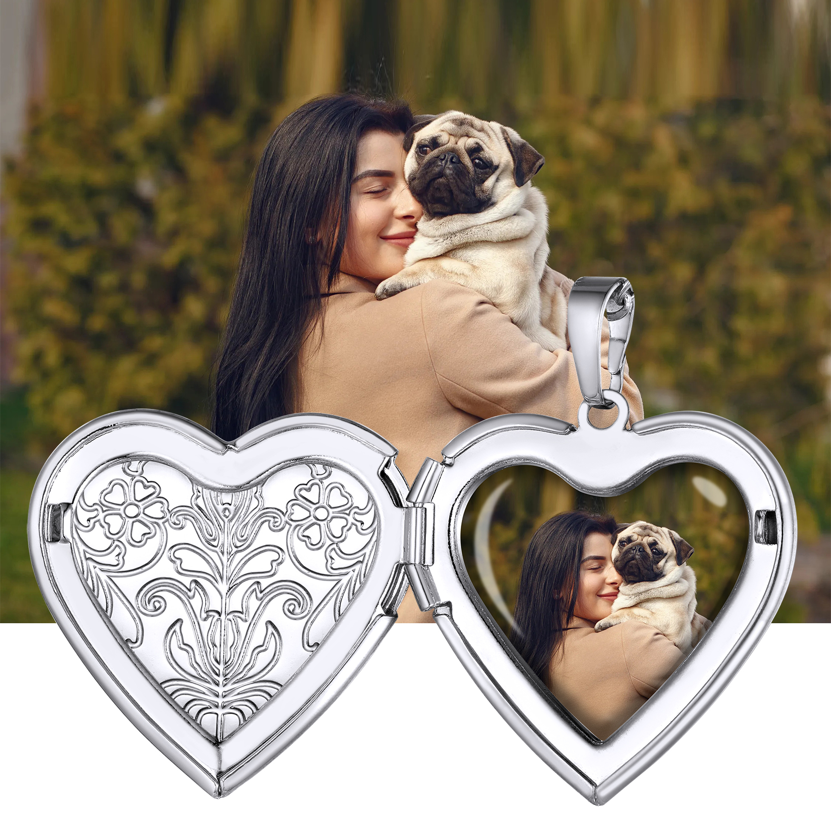 Customizable Heart Locket Necklace with Photo 