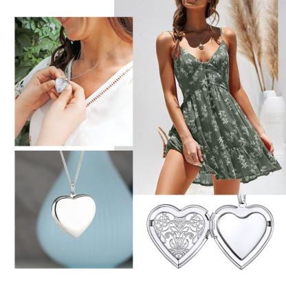 Customizable Heart Locket Necklace with Photo 
