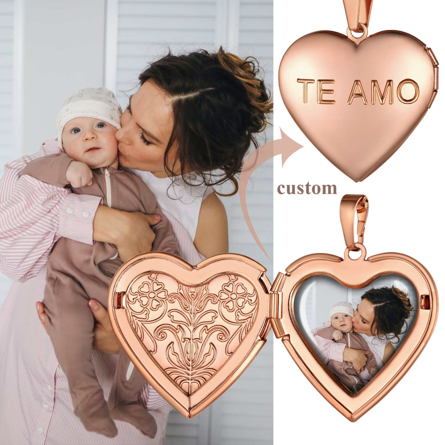 Customizable Heart Locket Necklace with Photo 