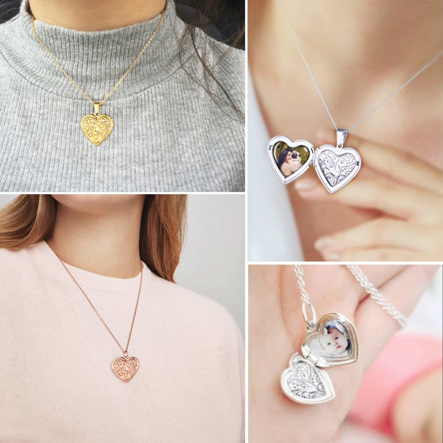 Personalized Photo Heart Locket Necklace for Women MODEL SHOW