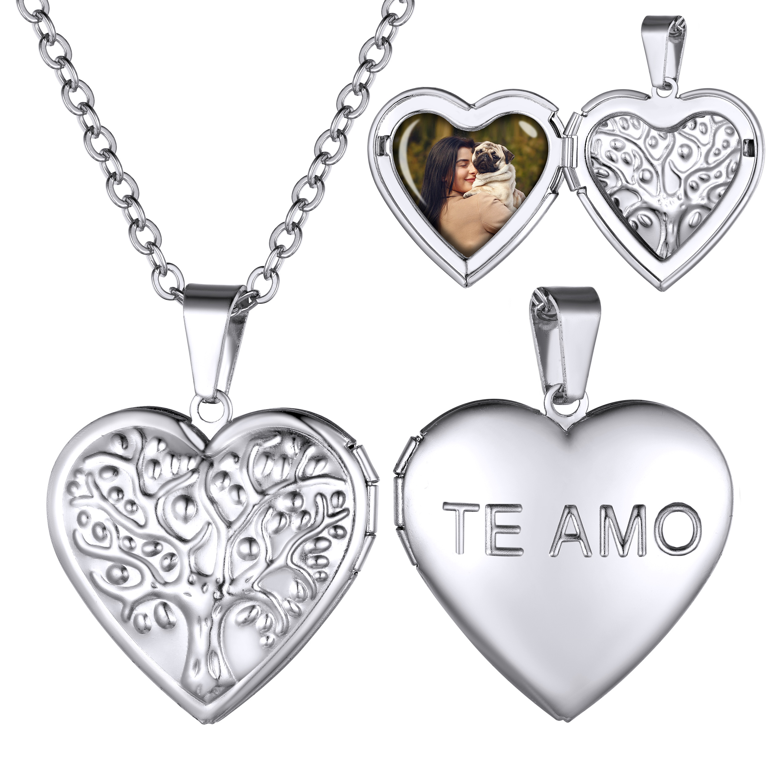 Personalized Photo Heart Locket Necklace for Women SILVER
