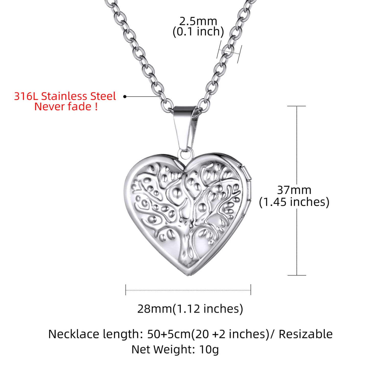 Personalized Photo Heart Locket Necklace for Women DETAIL