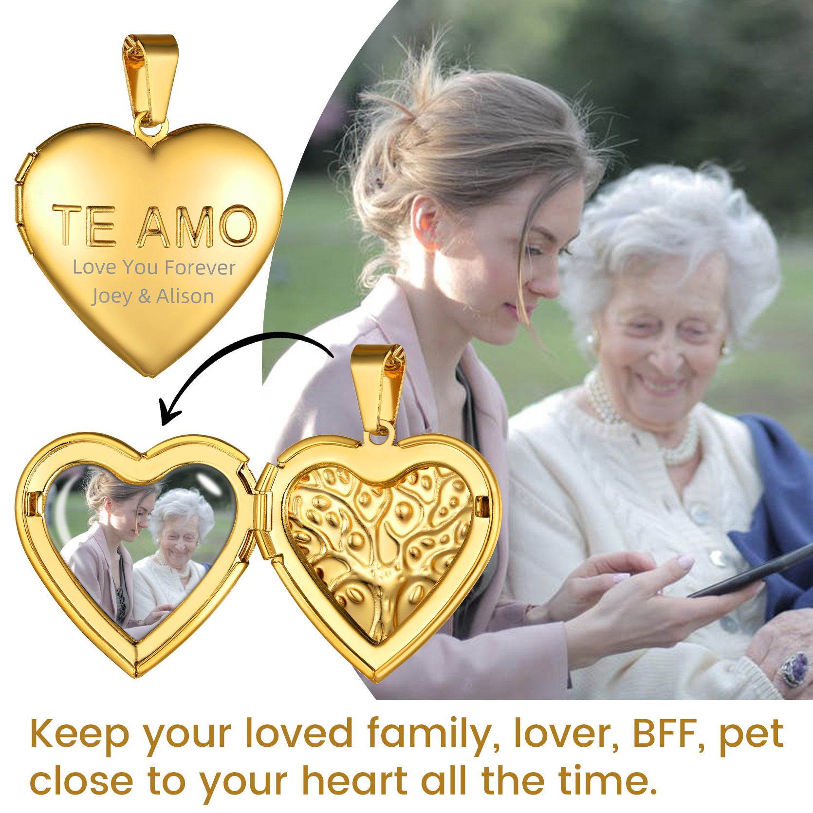 Personalized Photo Heart Locket Necklace for MOM