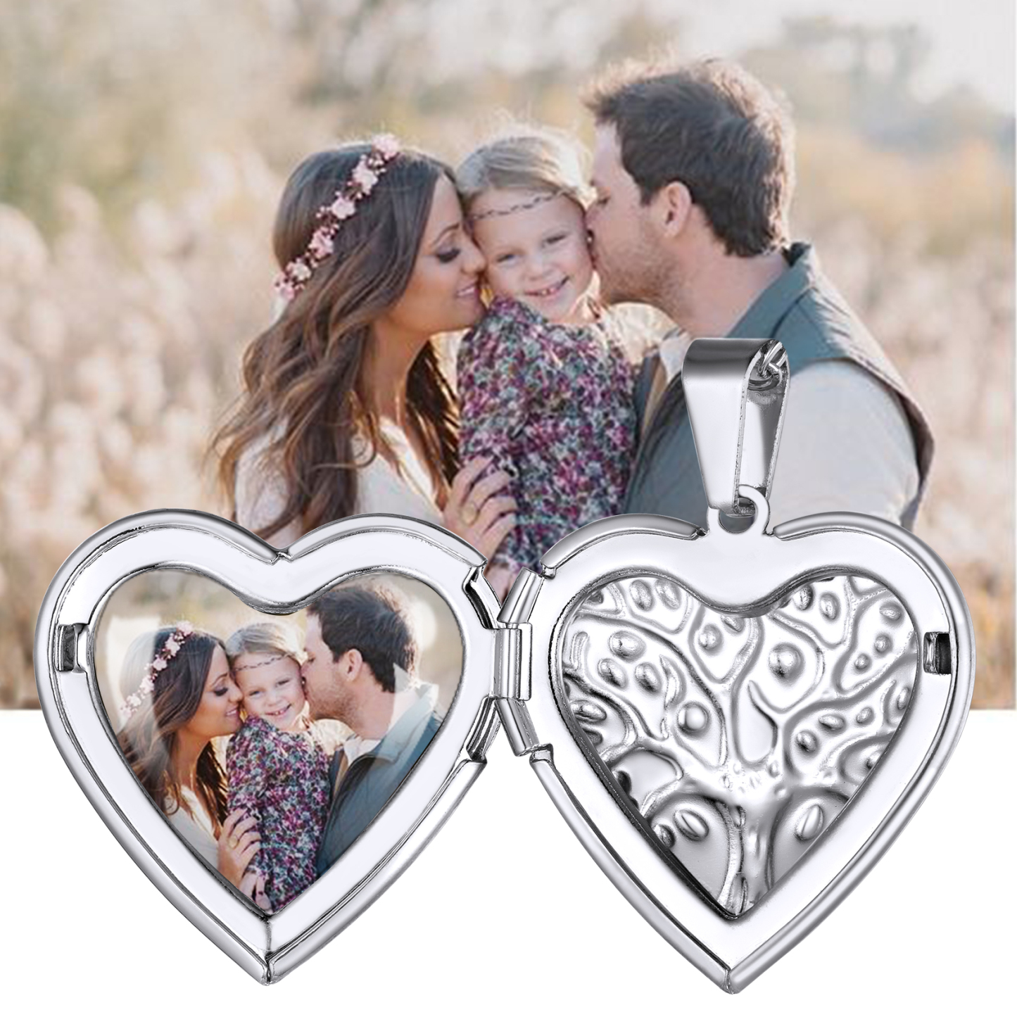 Personalized Photo Heart Locket Necklace FOR FAMILY