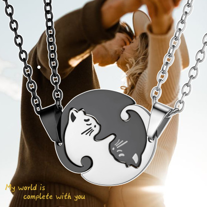 Couple's Name Engraved Cat Matching Necklace gift for lover