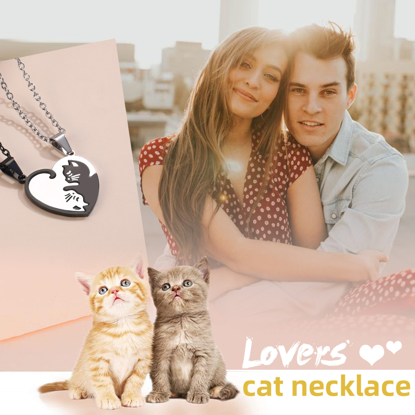  Heart Cat Shape Necklace for Couple 