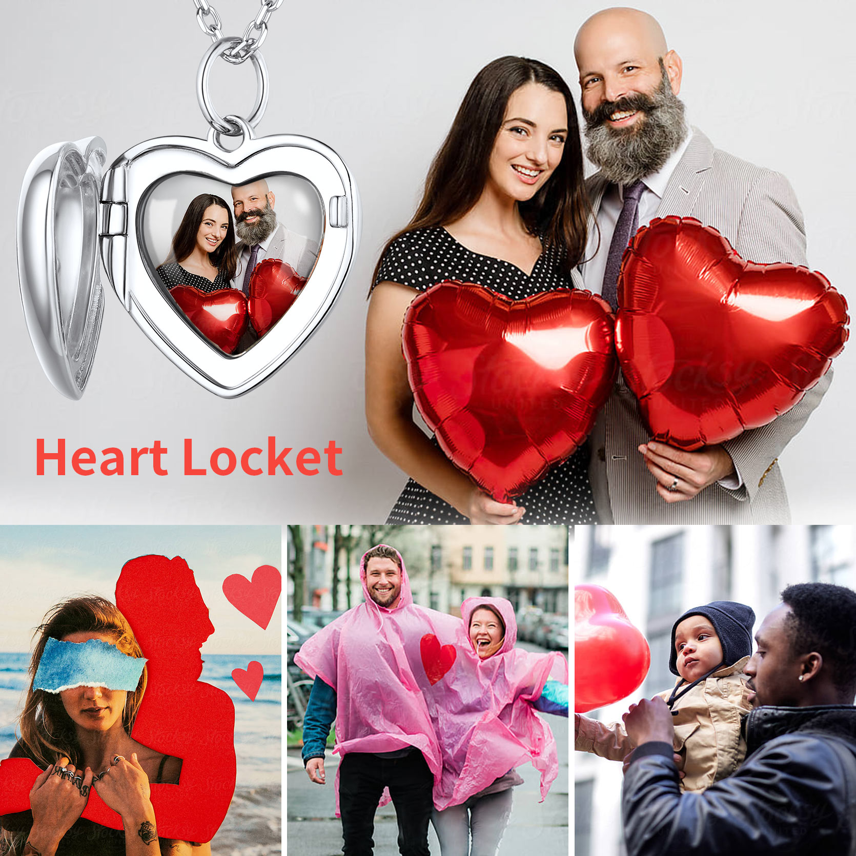 Personalized Photo Heart Silver Locket Necklace for Women