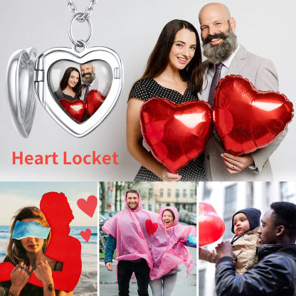 Personalized Photo Heart Silver Locket Necklace for Women