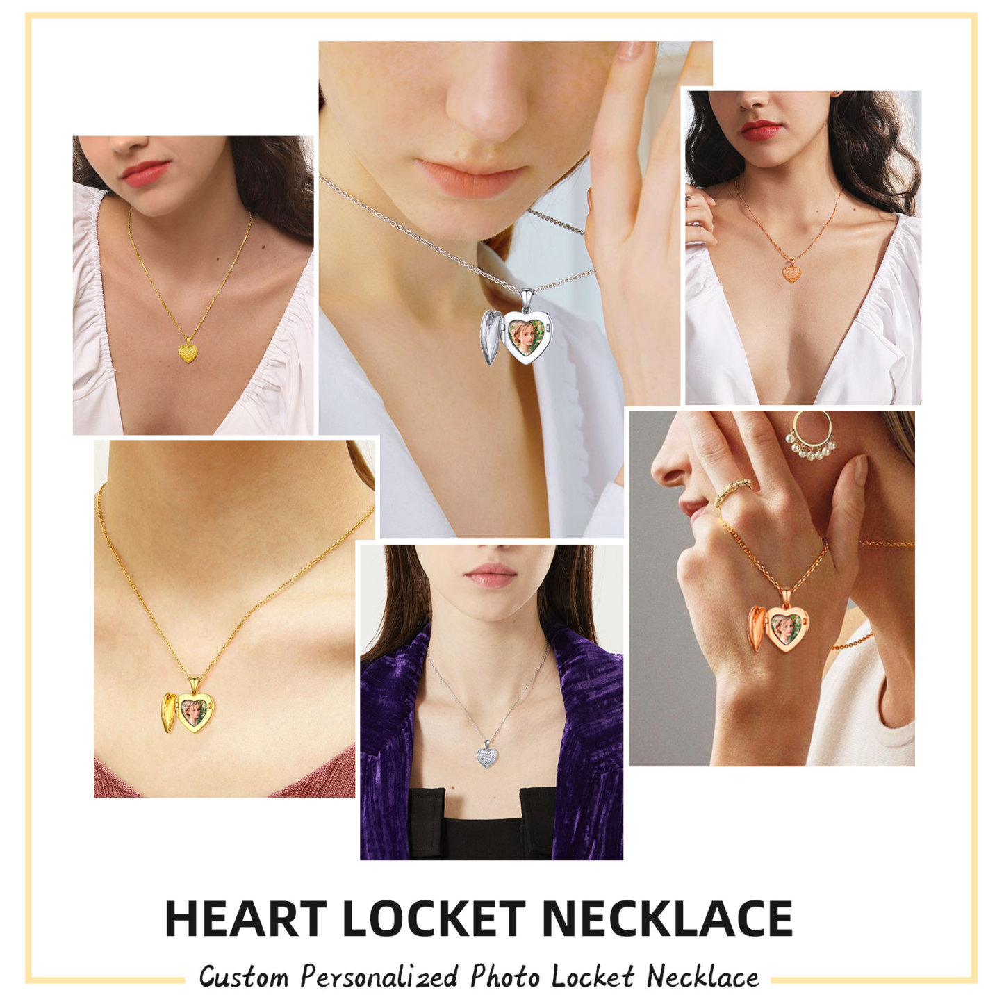 Personalized Photo Sunflower Heart Shape Locket Necklace for Women model show