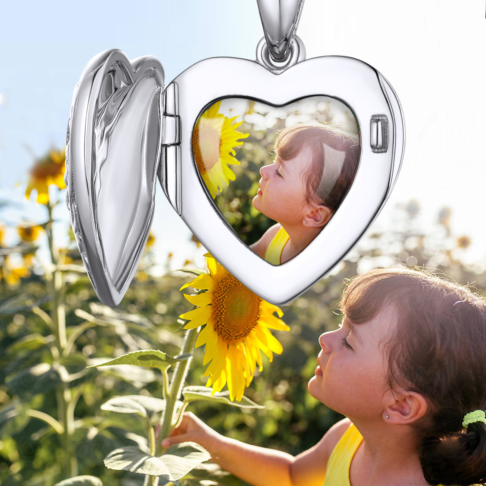 Personalized Photo Sunflower Heart Shape Necklace for Women
