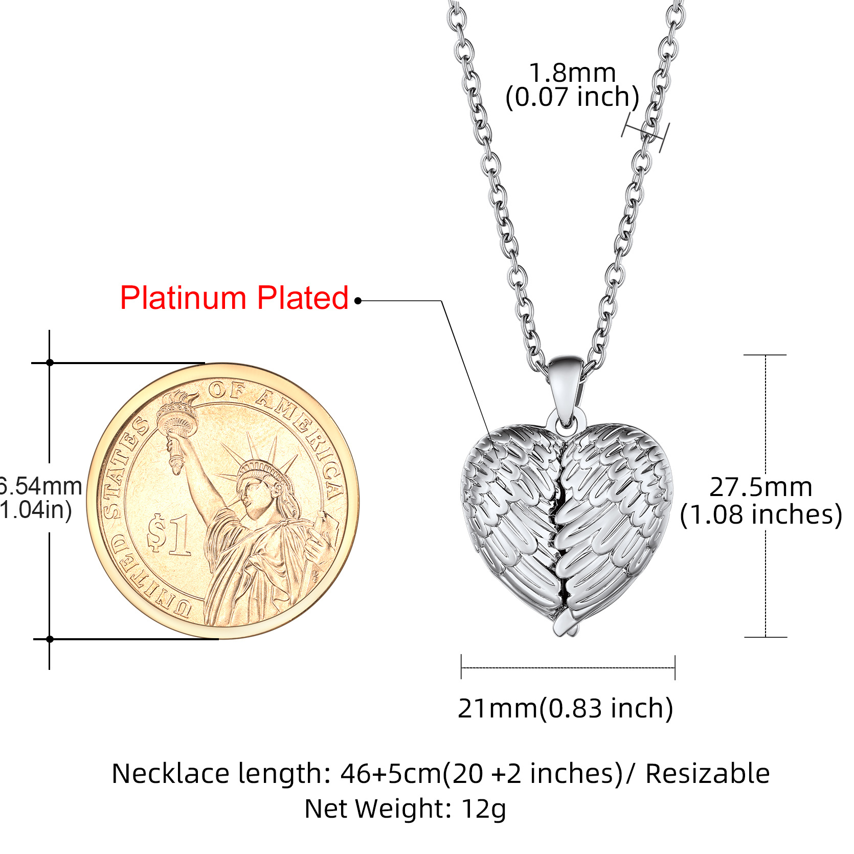 ersonalized Heart Angel Wings Locket Necklace with Pictures