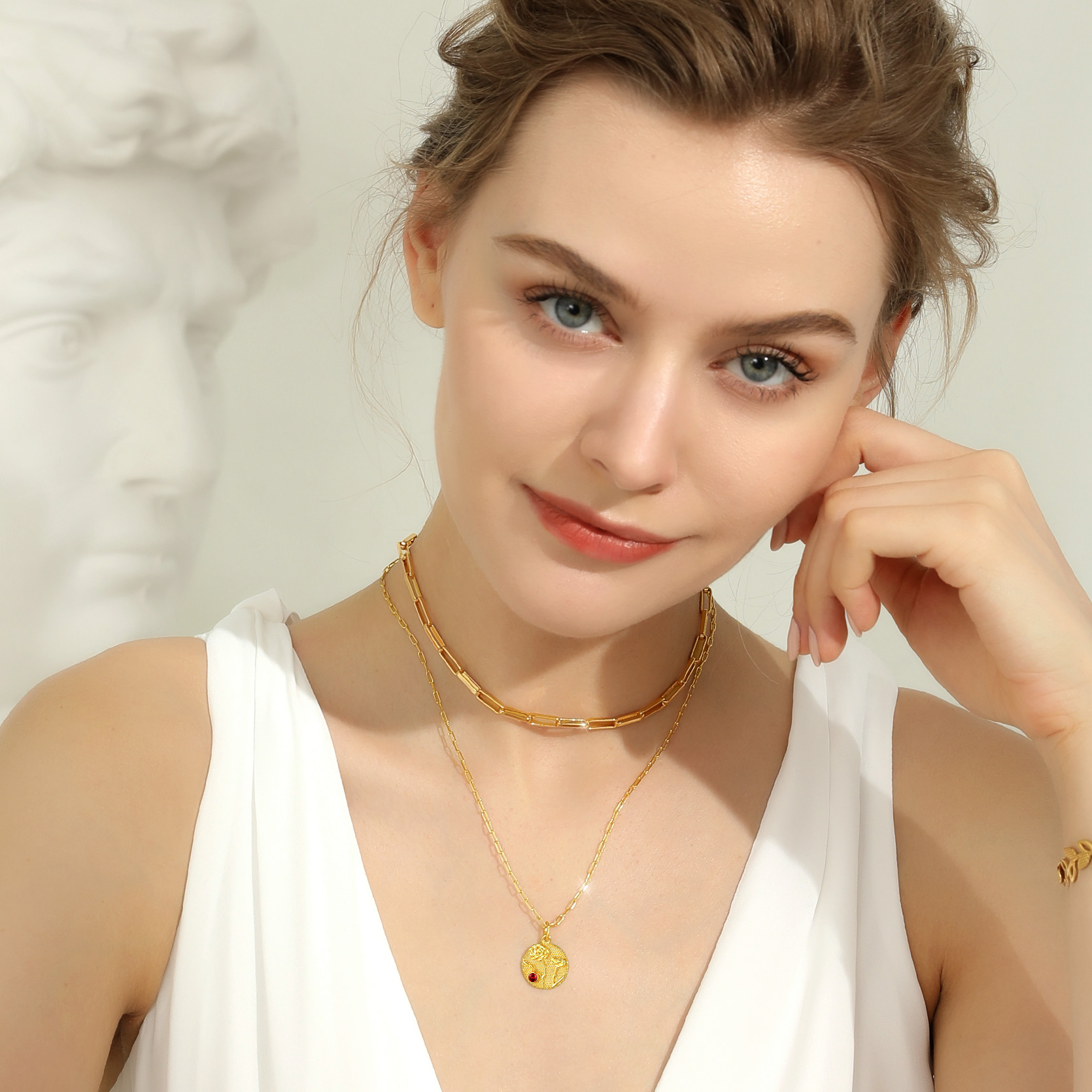 Personalized Birth Flower Birthstone Necklace MODEL