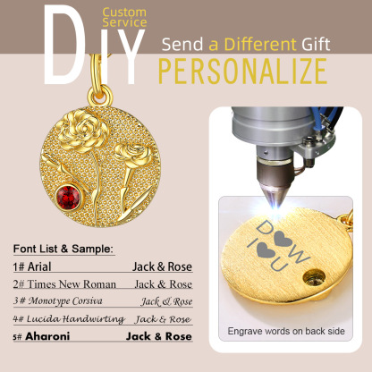 Personalized Birth Flower Birthstone Necklace for women ENGRAVED