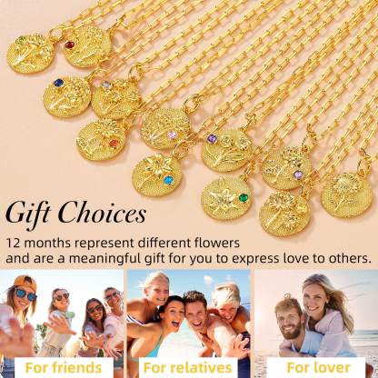 Personalized Birth Flower Birthstone Necklace GIFT CHOICES