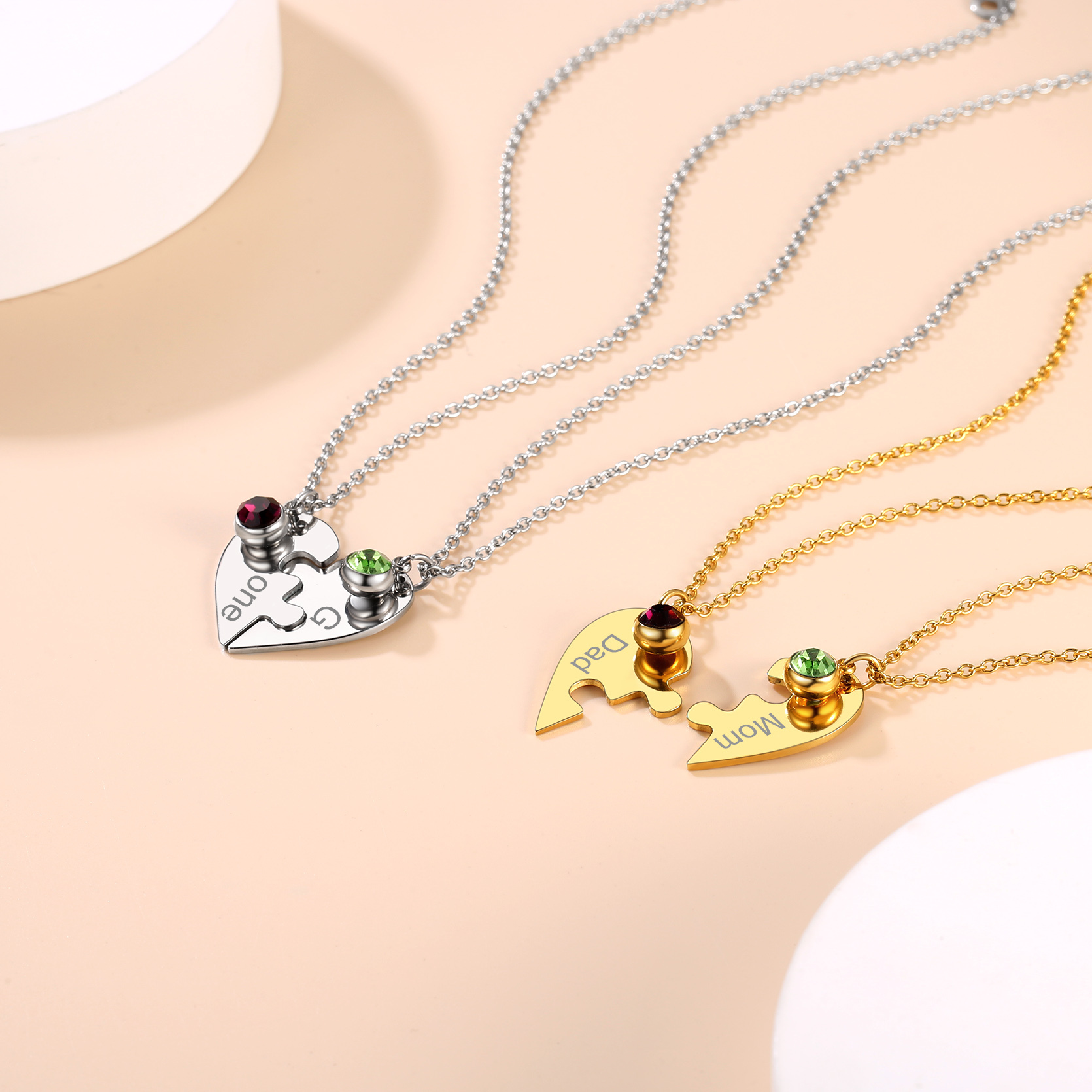 Personalized Birthstone Heart Puzzle Matching Pendant Necklace for Friend/Family occasion