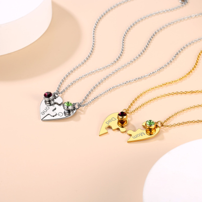 Personalized Birthstone Heart Puzzle Matching Pendant Necklace for Friend/Family occasion