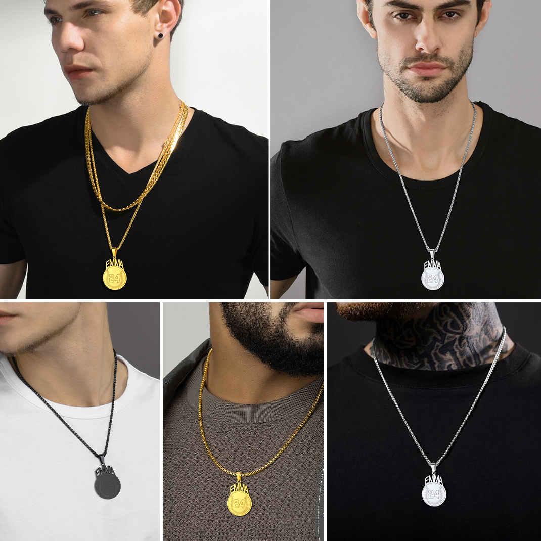 Custom Number Men Soccer/Football/Baseball Pendant Necklaces Sports Jewelry model show