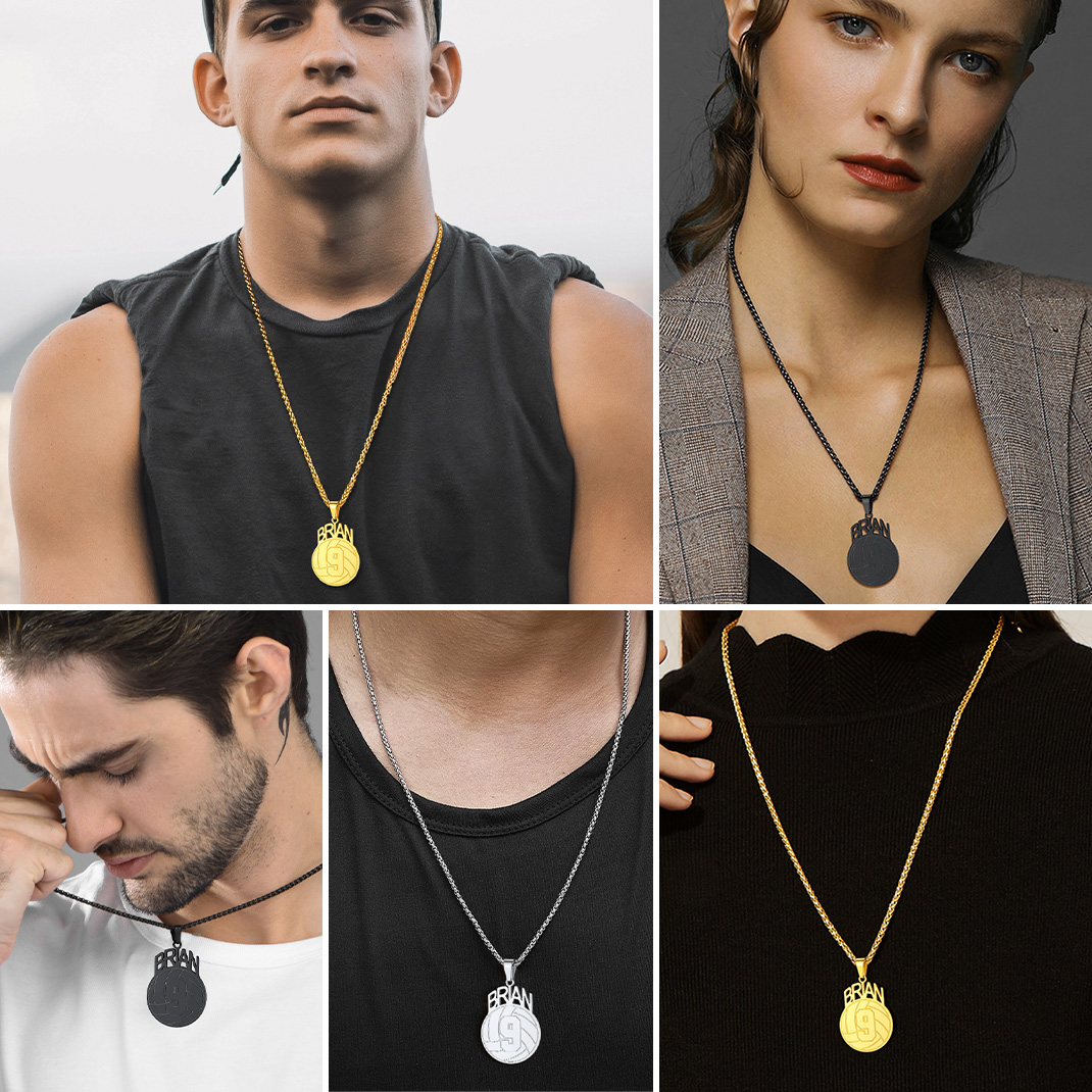 Custom Number Men Soccer/Football/Baseball Pendant Necklaces model show