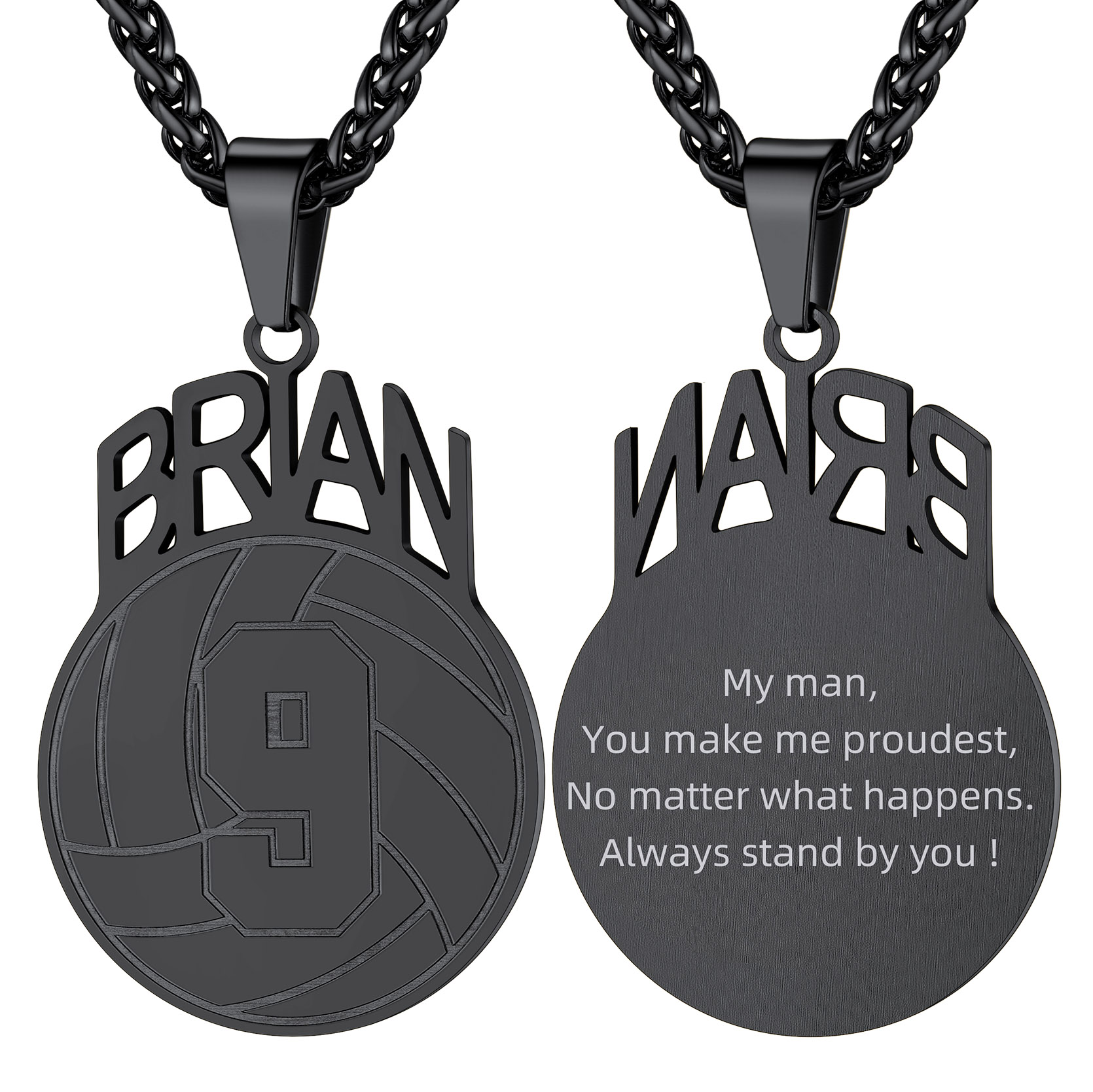 Custom Number Men Soccer/Football/Baseball Pendant Necklaces Sports Jewelry black 3