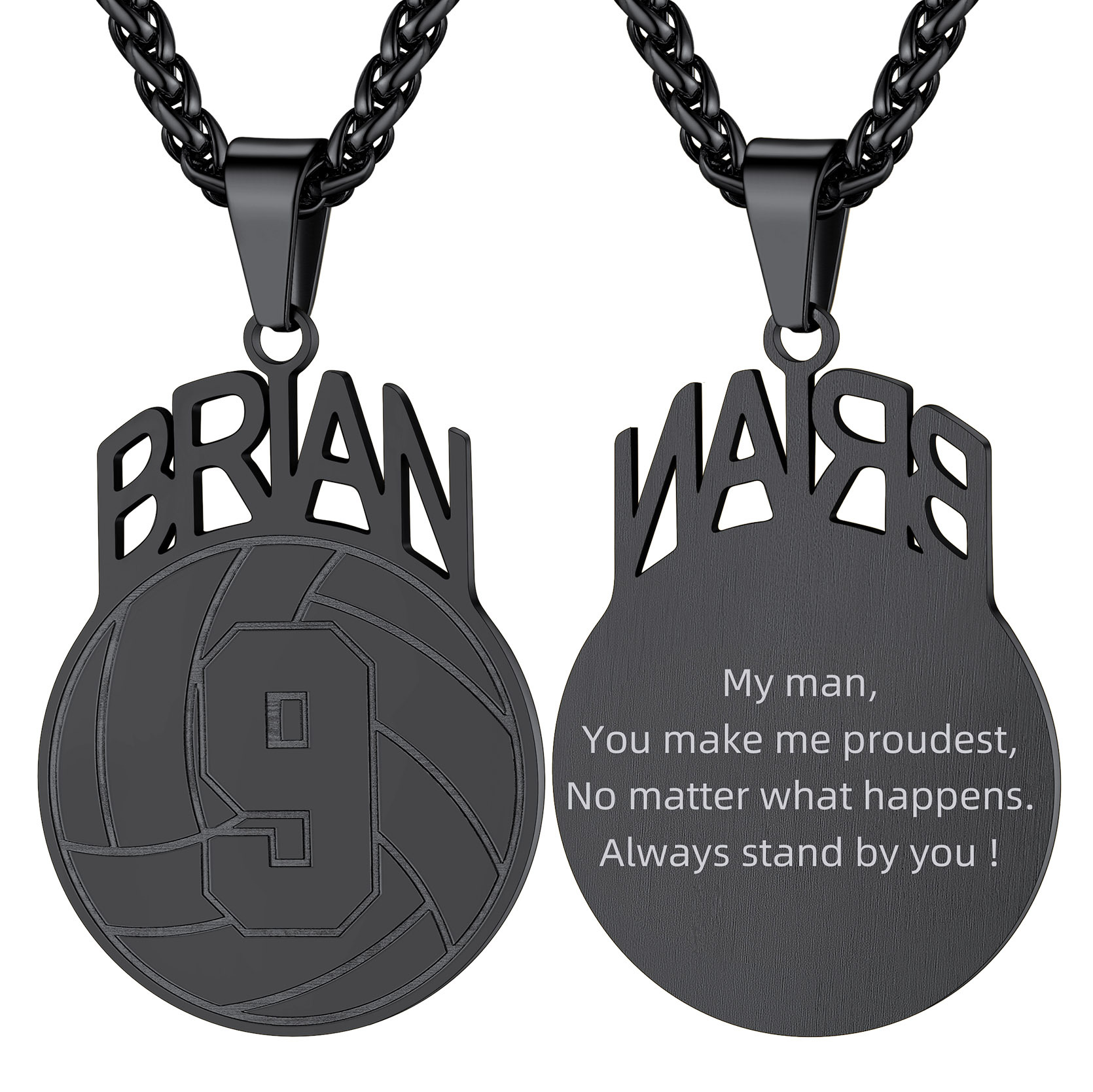 Custom Number Men Soccer/Football/Baseball Pendant Necklaces Sports Jewelry black 3