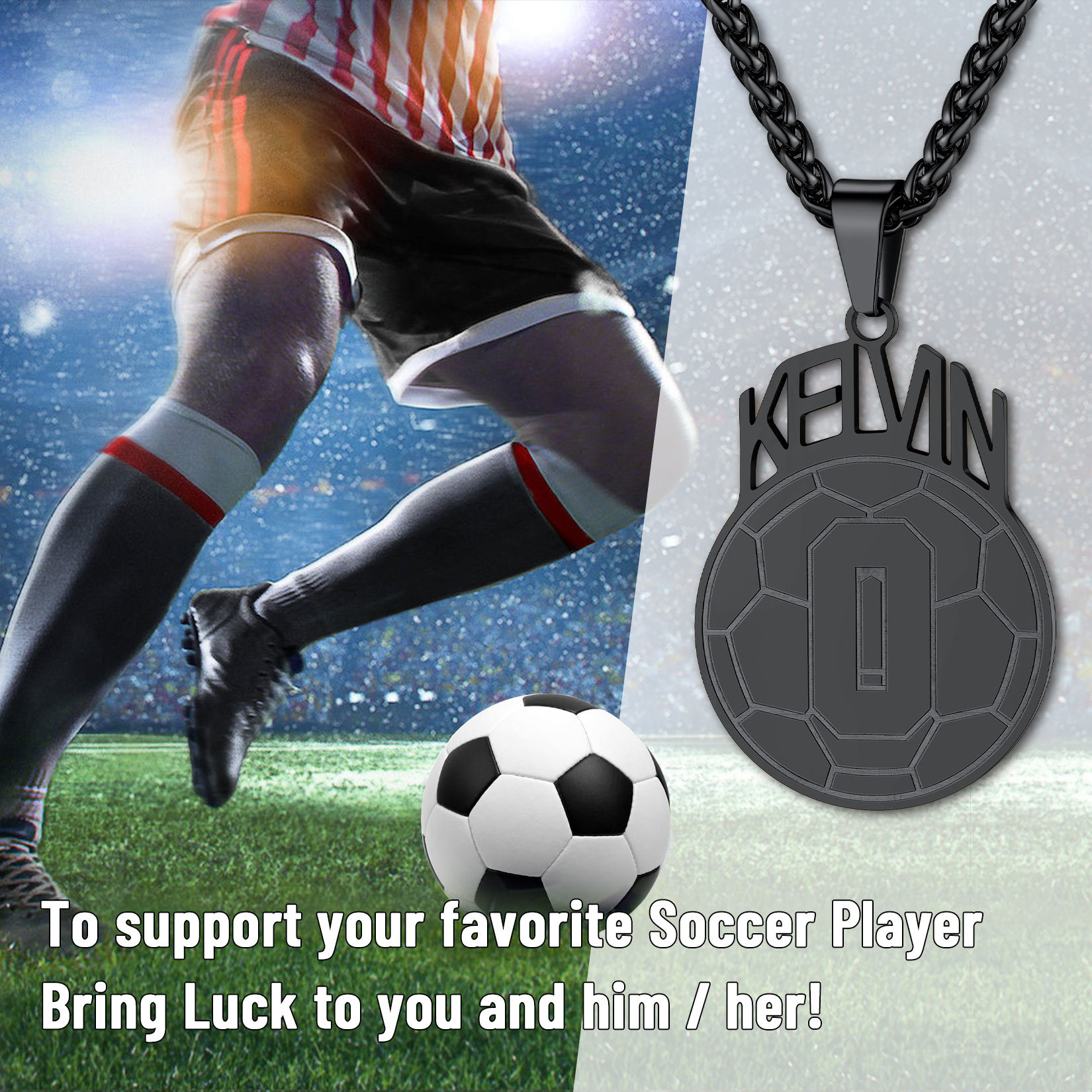 Custom Number Men Soccer/Football/Baseball Pendant Necklaces scene black
