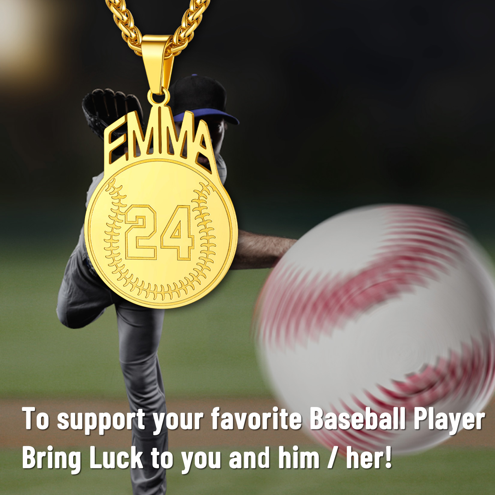 Custom Number Men Soccer/Football/Baseball Pendant Necklaces Sports Jewelry scene gold