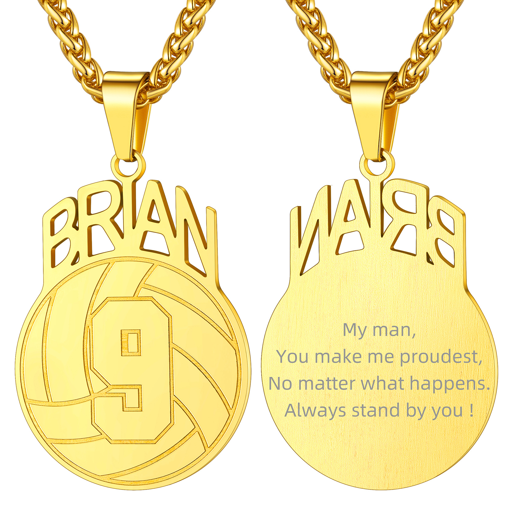 Custom Number Men Soccer/Football/Baseball Pendant Necklaces Sports Jewelry gold 3