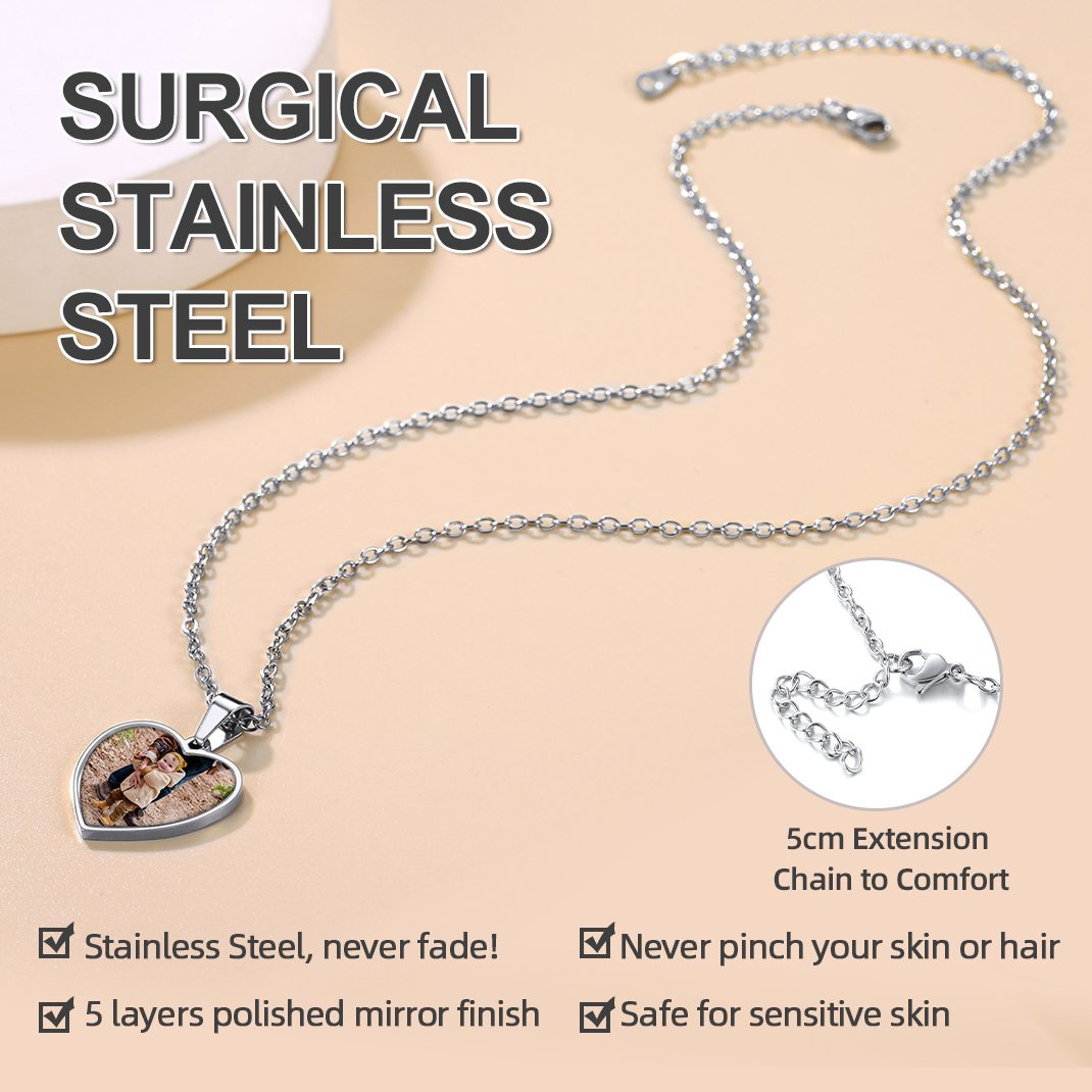 Personalized Heart Pendant Necklace with 2 Pictures for Women stainless steel