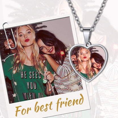 Personalized Heart Pendant Necklace with 2 Pictures for friend
