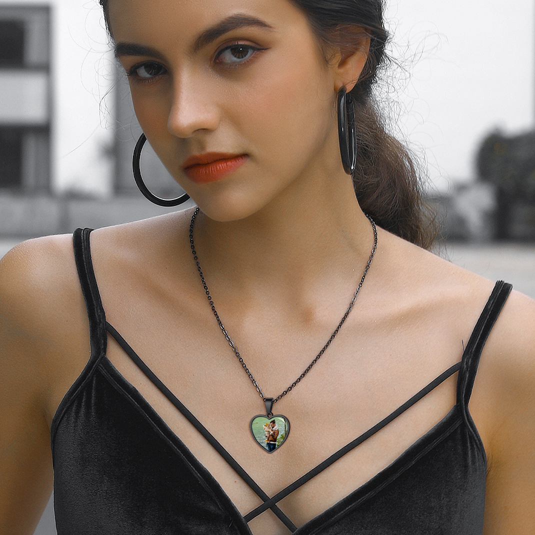 Personalized Heart Pendant Necklace with 2 Pictures model