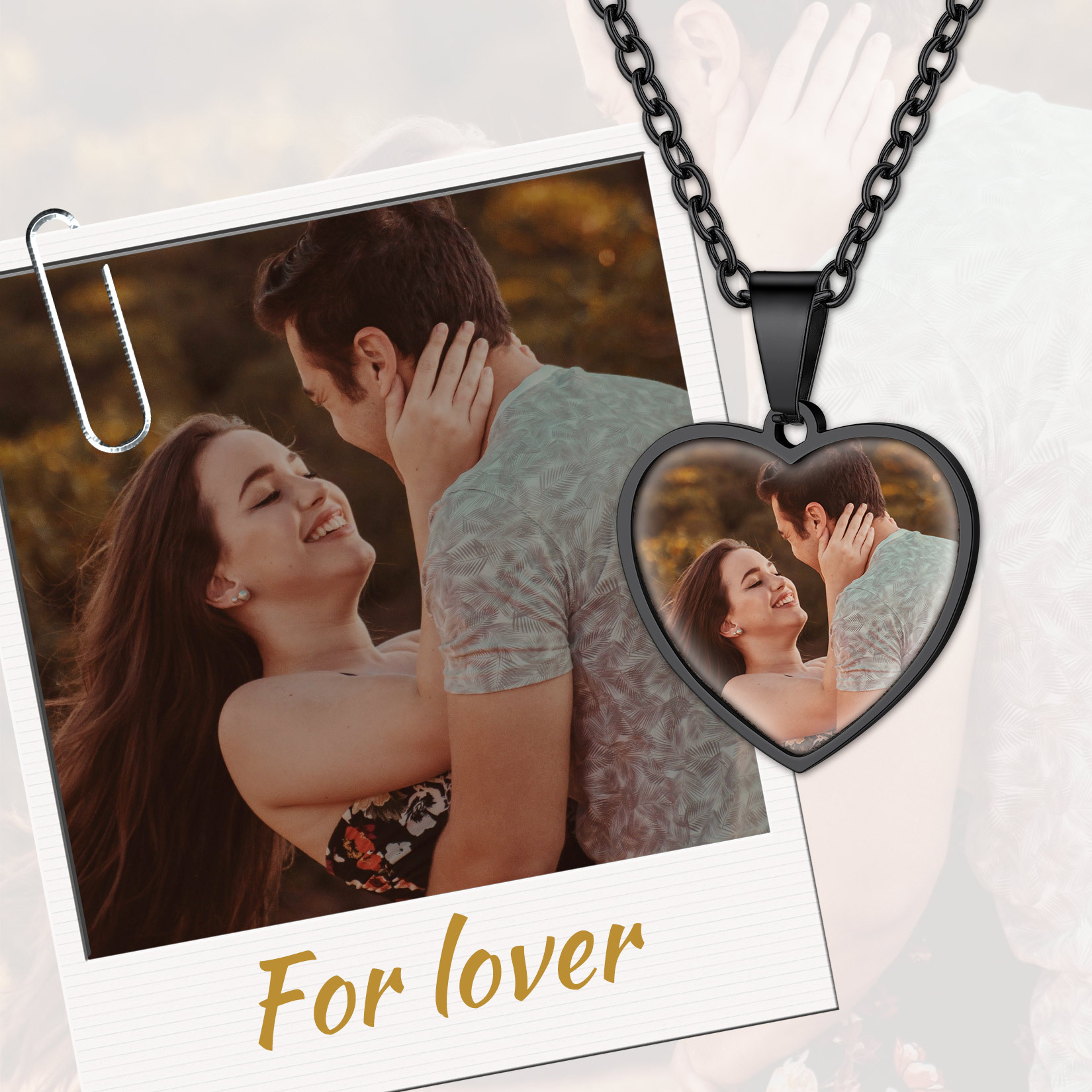 Personalized Heart Pendant Necklace with 2 Pictures for lover
