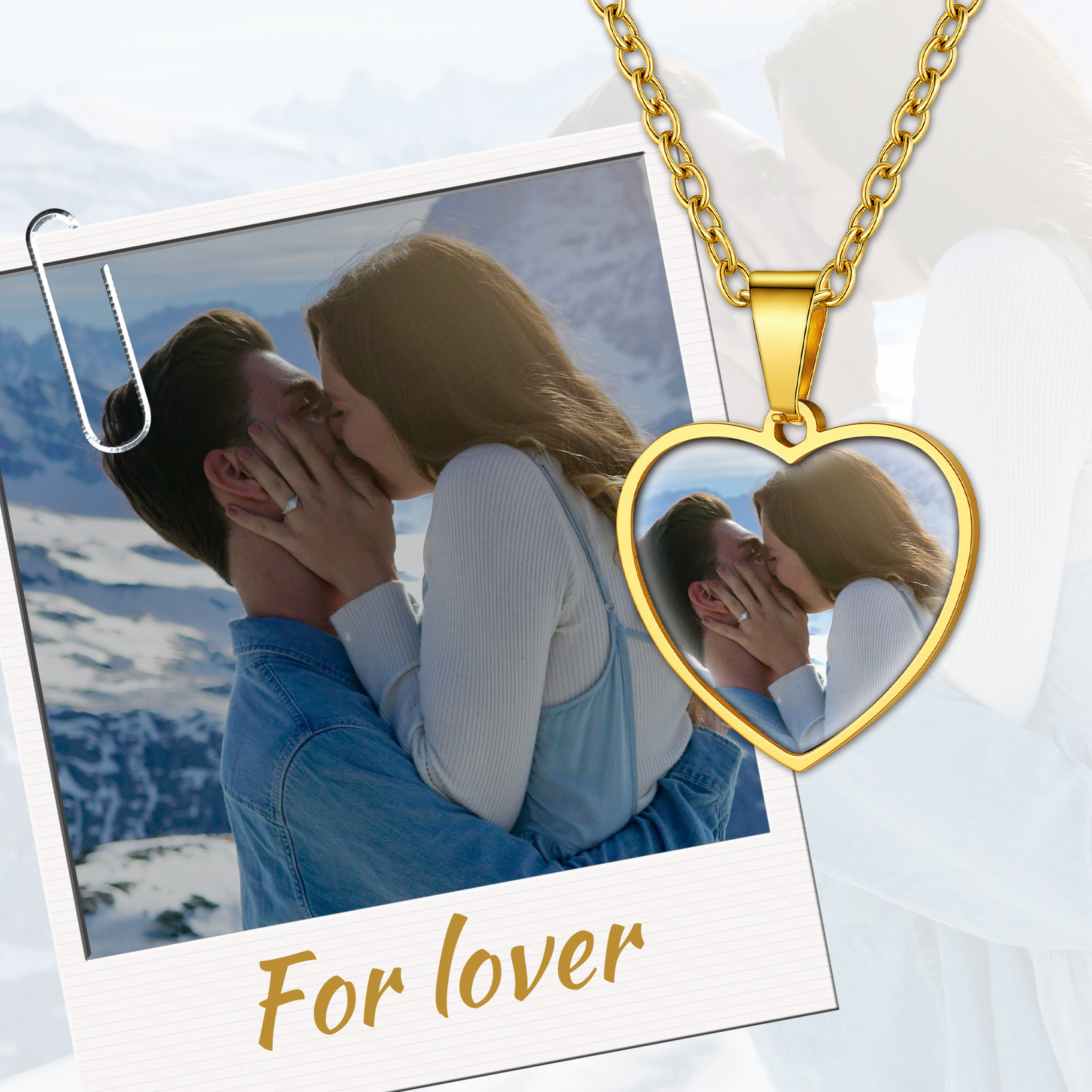 Personalized Heart Pendant Necklace with 2 Pictures for lover