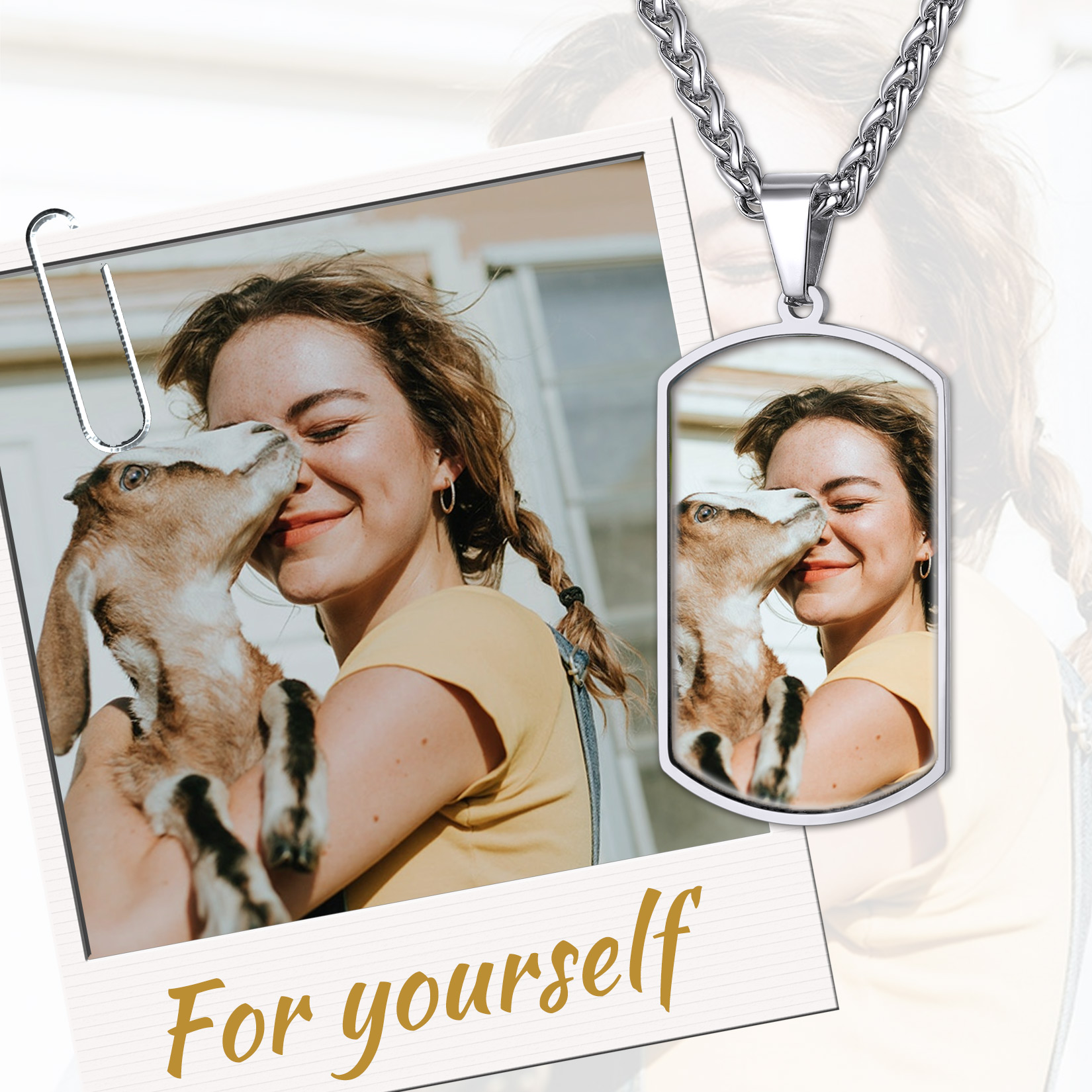 Double-sided Photo Customize Dog Tag Pendant Necklace gift For yourself
