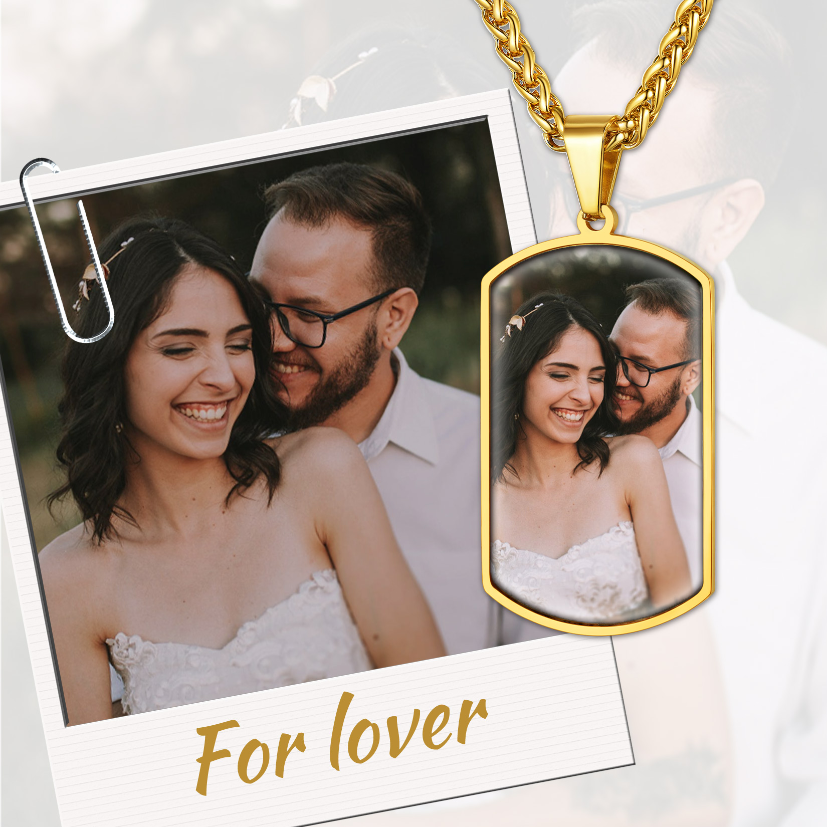 Double-sided Photo Customize Dog Tag Pendant Necklace gift For lover