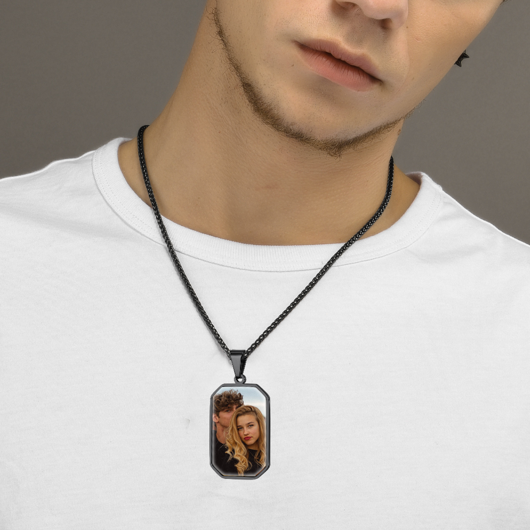 Personalized Photo Dog Tag Pendant Necklace for Men  model