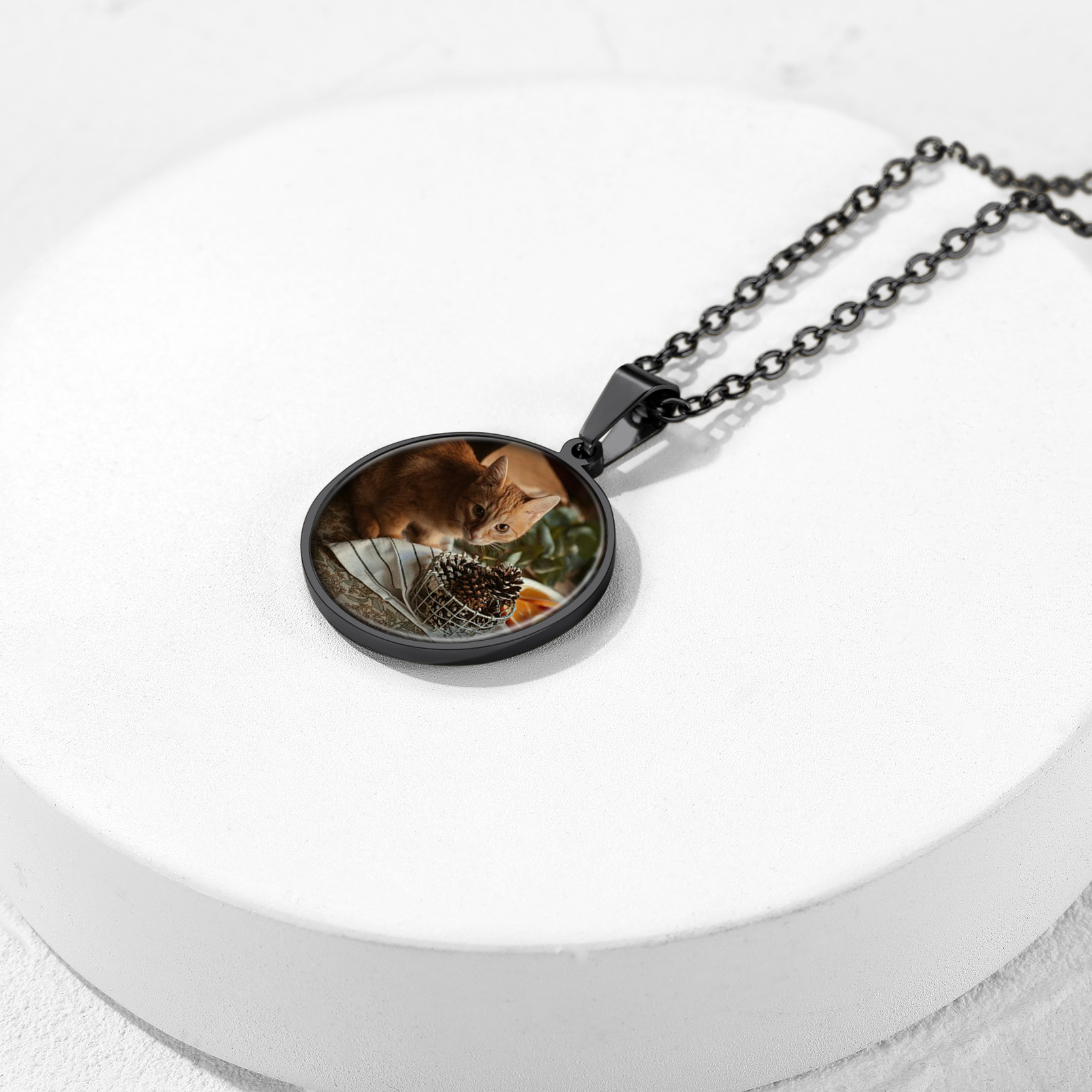 Personalized Photo Round Pendant Picture for Men Women black occasion