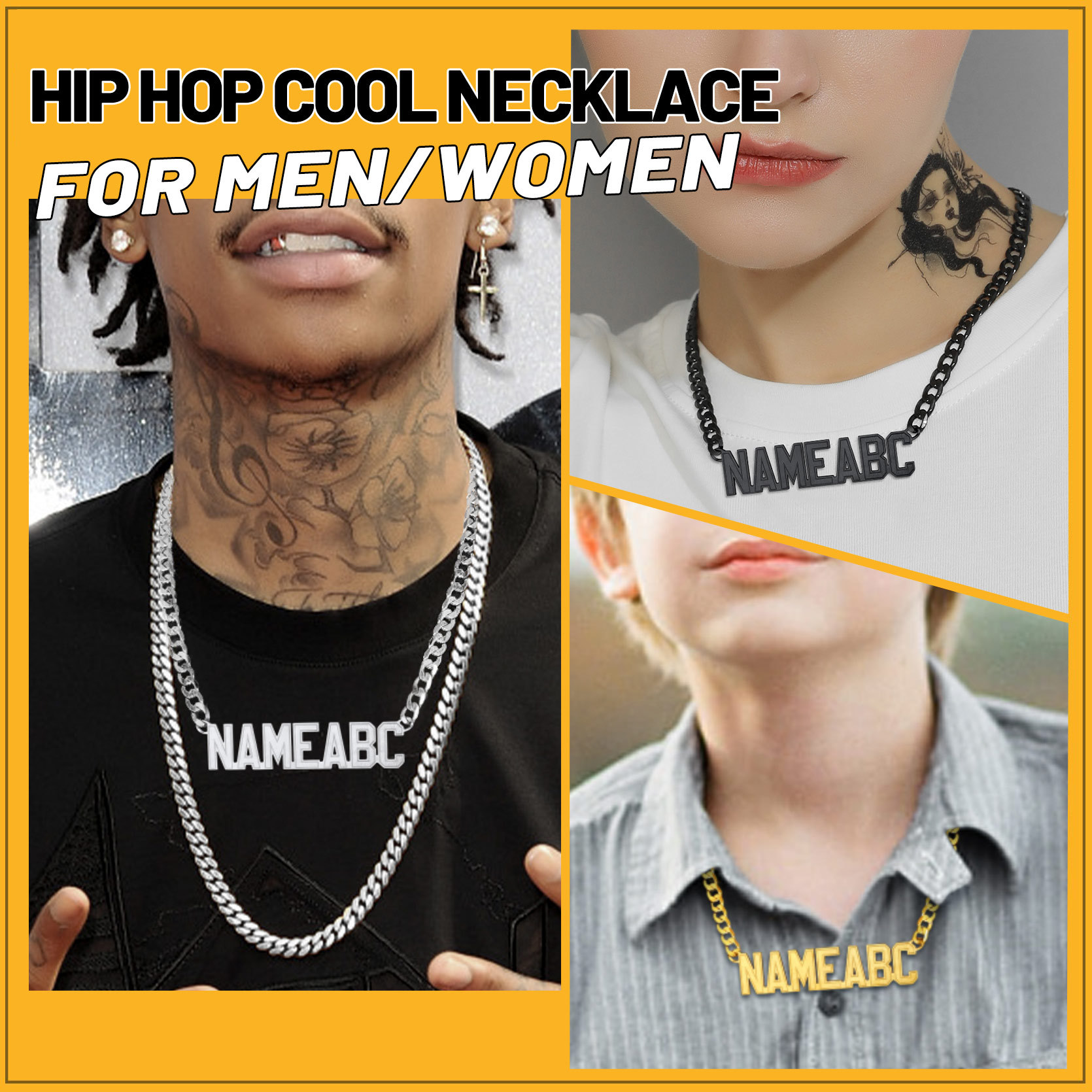 Personalized Name Pendant Necklaces for Men model show